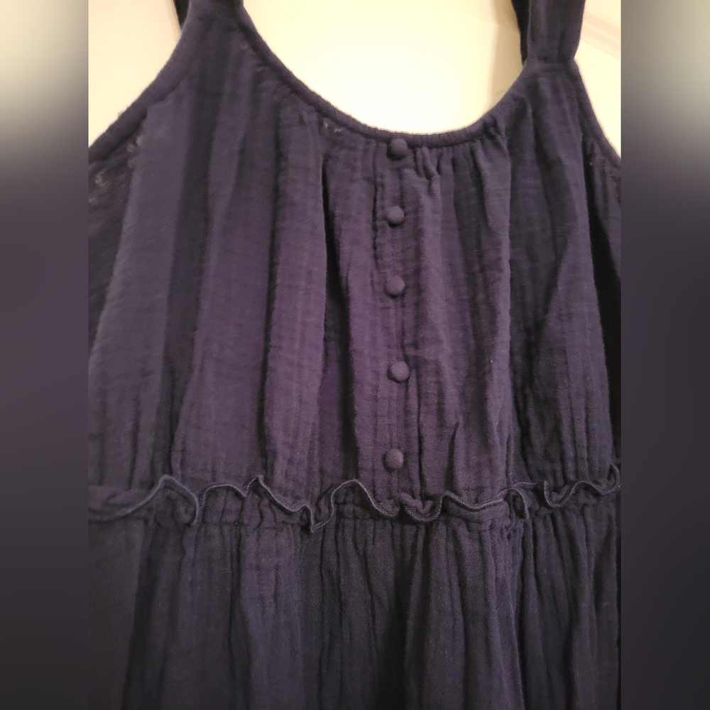 Navy Blue Sleeveless Sundress Empire Waist Ruffle Tiers Midi Maxi Length - Picture 2 of 4